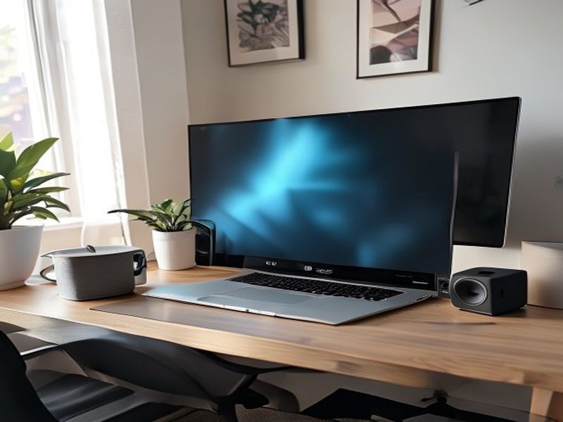 Bluetooth speakers on modern desk