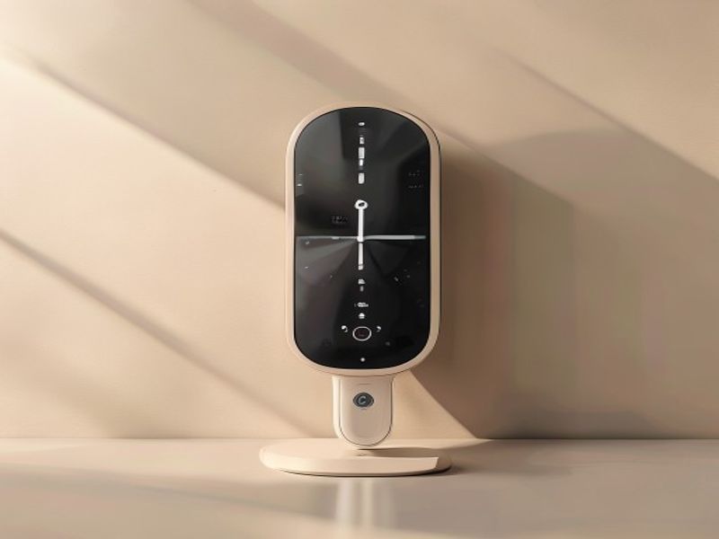 Air quality monitor on modern white desk