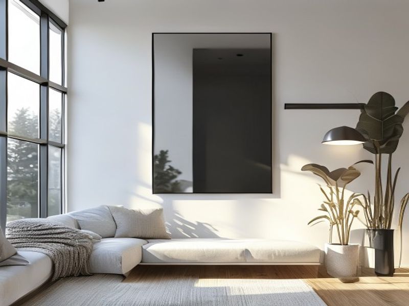 Smart fitness mirror in modern home gym