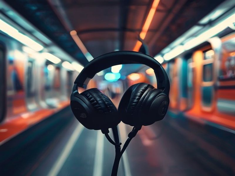Noise-canceling headphones on commuter