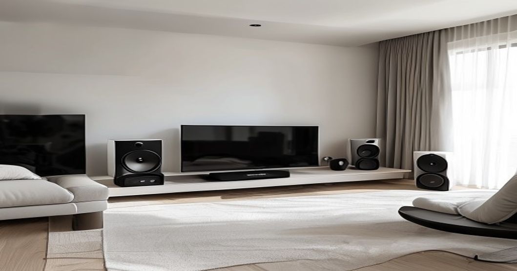 Wireless speakers on modern shelves