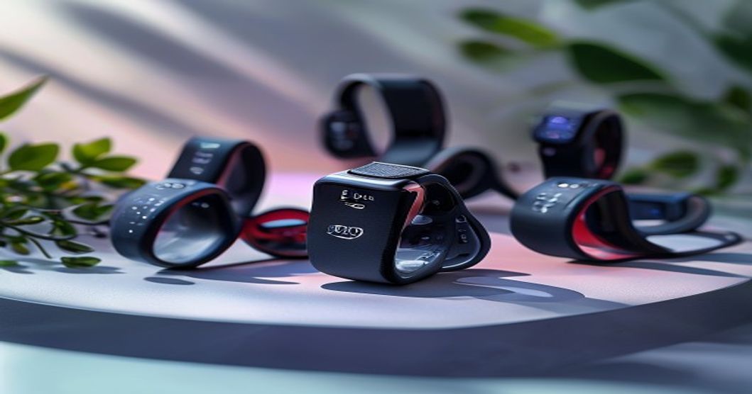 Fitness trackers laid out on workout mat