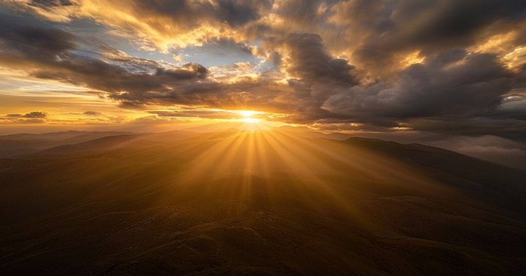 Drone hovering over scenic landscape