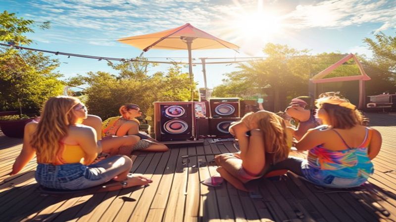 Outdoor party with Bluetooth speakers