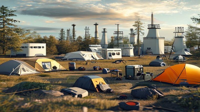 Portable power stations in outdoor camping setting