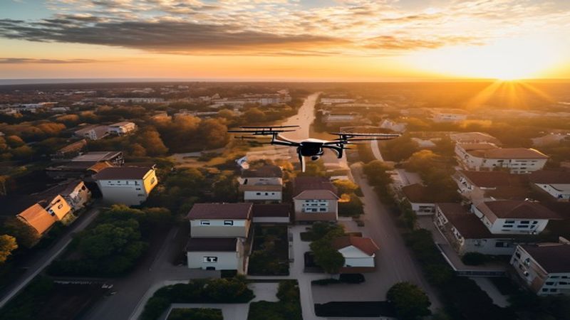 Aerial drone photography of suburban neighborhood