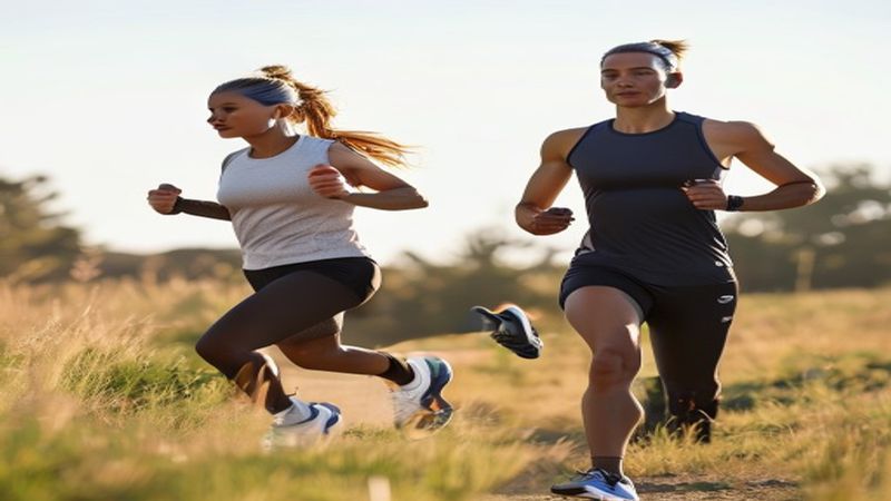 Comparative lifestyle shot of wireless earbuds in running environment, showing different models being used