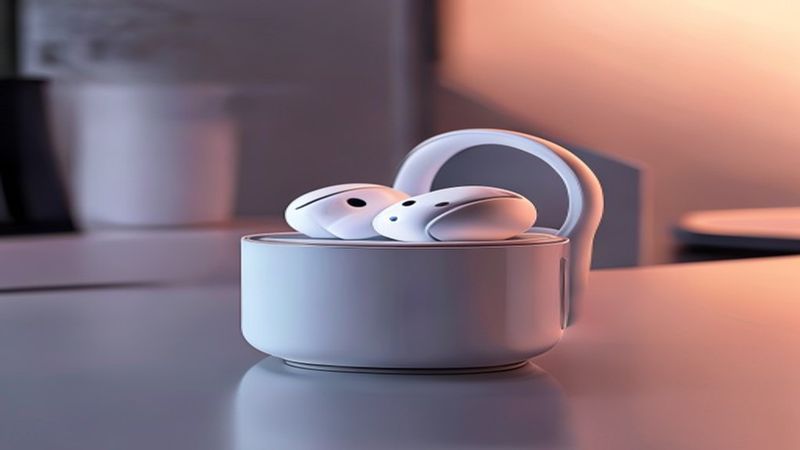 Noise-canceling earbuds on desk