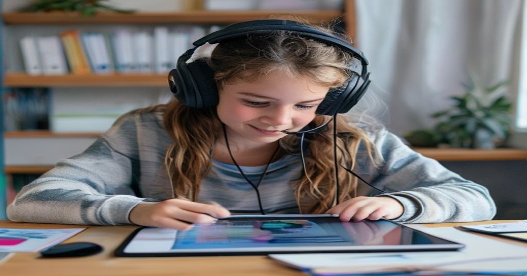 Student using tablet for online learning