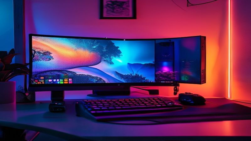 Gaming PC setup with RGB lighting