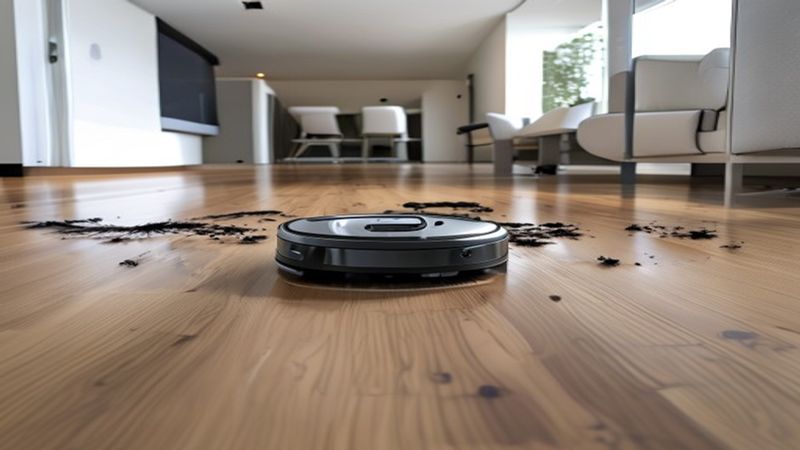 Robot vacuum cleaning hardwood floor with pet hair