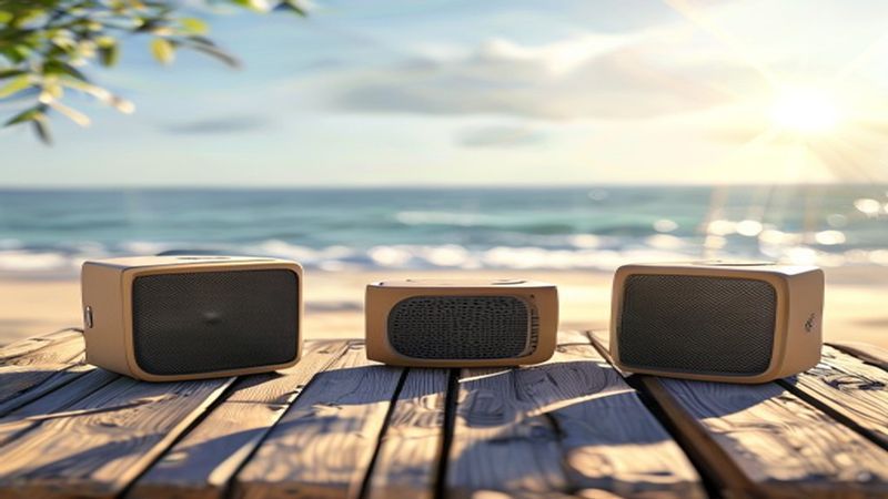 Portable speakers in outdoor setting