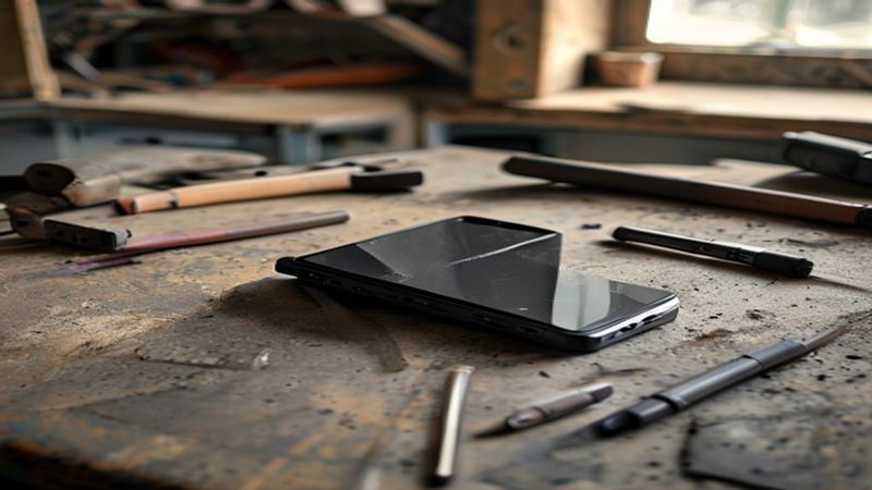 Rugged smartphone on construction site
