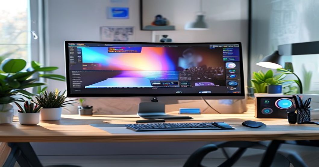Dell ultrawide monitor in professional setting