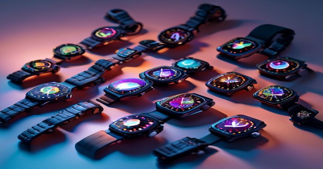 Smartwatches laid out on a clean background