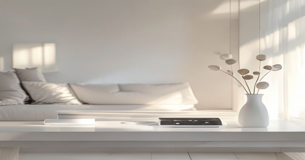 Google Nest Mini on modern shelf
