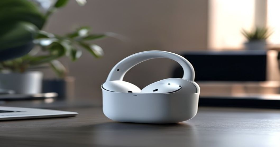 Noise-canceling earbuds on modern desk