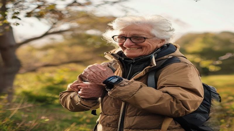 Senior using smartwatch