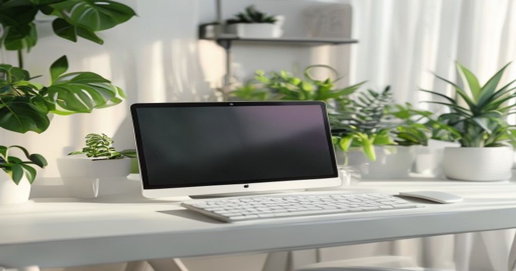 Minimalist desk setup with wireless keyboard