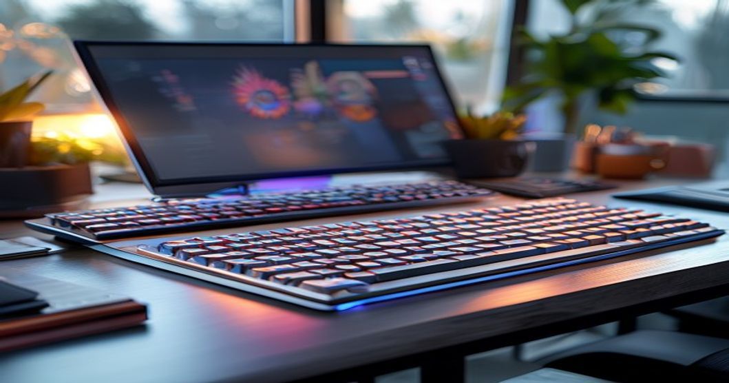 Mechanical keyboard on creative workspace